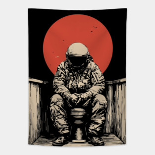 Cosmic Contemplation Astronaut on Toilet Tapestry