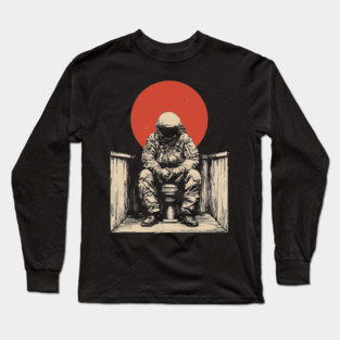 Cosmic Contemplation Astronaut on Toilet Long Sleeve T-Shirt
