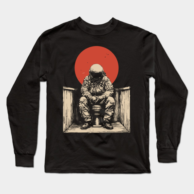 Cosmic Contemplation Astronaut on Toilet Long Sleeve T-Shirt by TuncGK