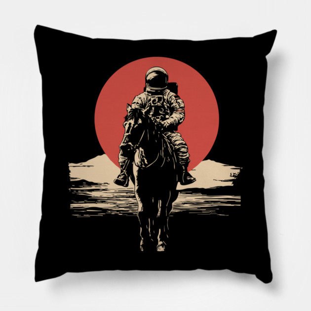 Cosmic Cowboy Astronaut Horse Rider Pillow by TuncGK