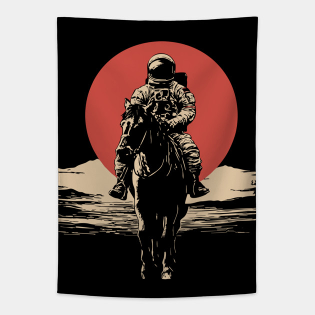 Cosmic Cowboy Astronaut Horse Rider Tapestry by TuncGK