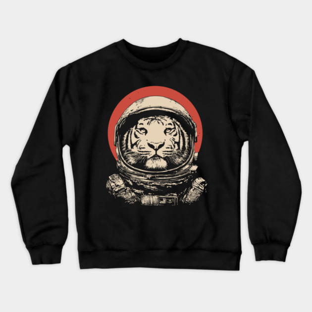 Stellar Stripes Tiger Astronaut Crewneck Sweatshirt by TuncGK