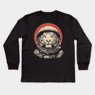Stellar Stripes Tiger Astronaut Kids Long Sleeve T-Shirt