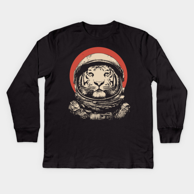Stellar Stripes Tiger Astronaut Kids Long Sleeve T-Shirt by TuncGK