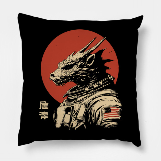Galactic Dragon Astronaut Warrior Pillow by TuncGK