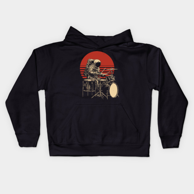 Retro Space Rock Astronaut Drummer Kids Hoodie by TuncGK