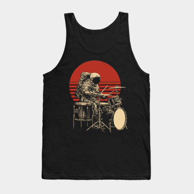 Retro Space Rock Astronaut Drummer Tank Top by TuncGK
