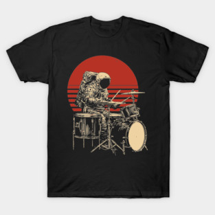 Retro Space Rock Astronaut Drummer T-Shirt