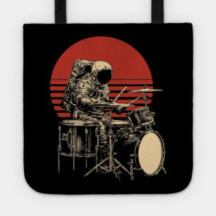 Retro Space Rock Astronaut Drummer Tote