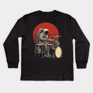 Retro Space Rock Astronaut Drummer Kids Long Sleeve T-Shirt
