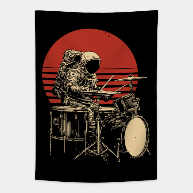 Retro Space Rock Astronaut Drummer Tapestry by TuncGK