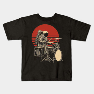 Retro Space Rock Astronaut Drummer Kids T-Shirt
