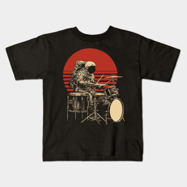 Retro Space Rock Astronaut Drummer Kids T-Shirt by TuncGK
