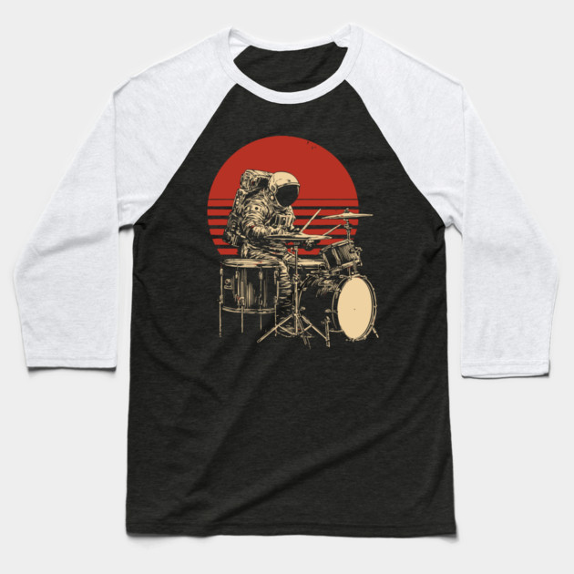 Retro Space Rock Astronaut Drummer Baseball T-Shirt by TuncGK