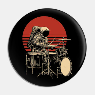 Retro Space Rock Astronaut Drummer Pin