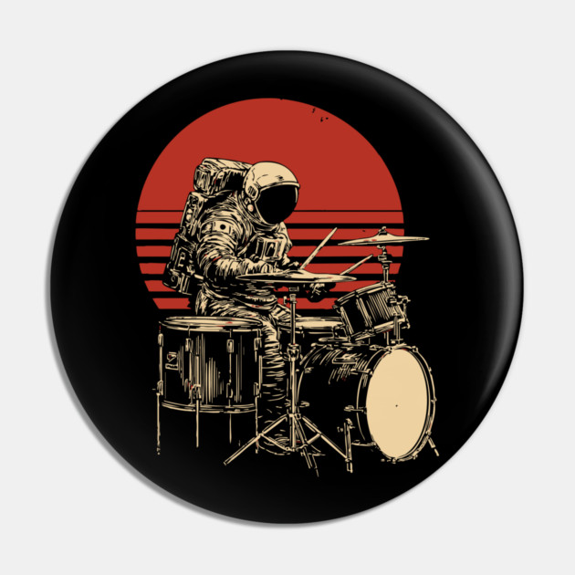 Retro Space Rock Astronaut Drummer Pin by TuncGK