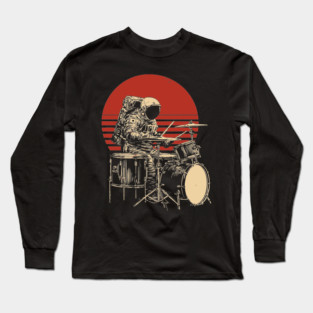 Retro Space Rock Astronaut Drummer Long Sleeve T-Shirt