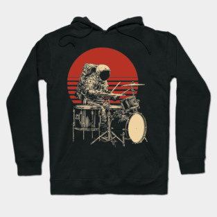 Retro Space Rock Astronaut Drummer Hoodie