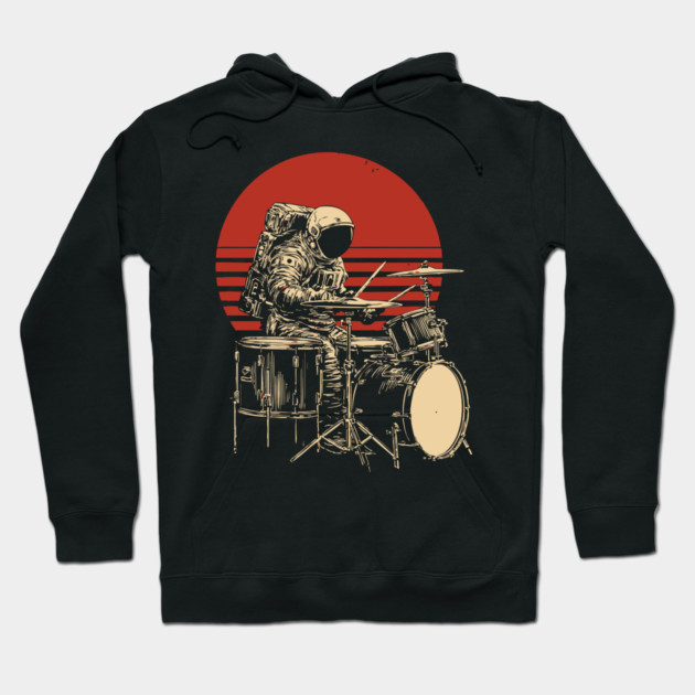 Retro Space Rock Astronaut Drummer Hoodie by TuncGK