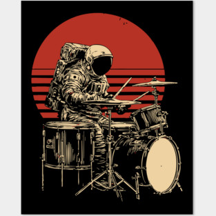 Retro Space Rock Astronaut Drummer Posters and Art