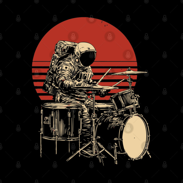 Retro Space Rock Astronaut Drummer by TuncGK