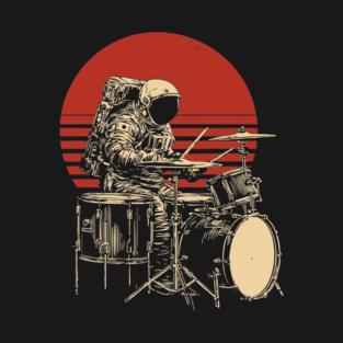 Retro Space Rock Astronaut Drummer T-Shirt