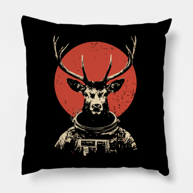 Celestial Stag Reindeer Astronaut Pillow by TuncGK