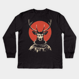 Celestial Stag Reindeer Astronaut Kids Long Sleeve T-Shirt