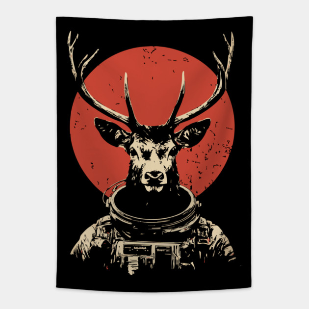 Celestial Stag Reindeer Astronaut Tapestry by TuncGK