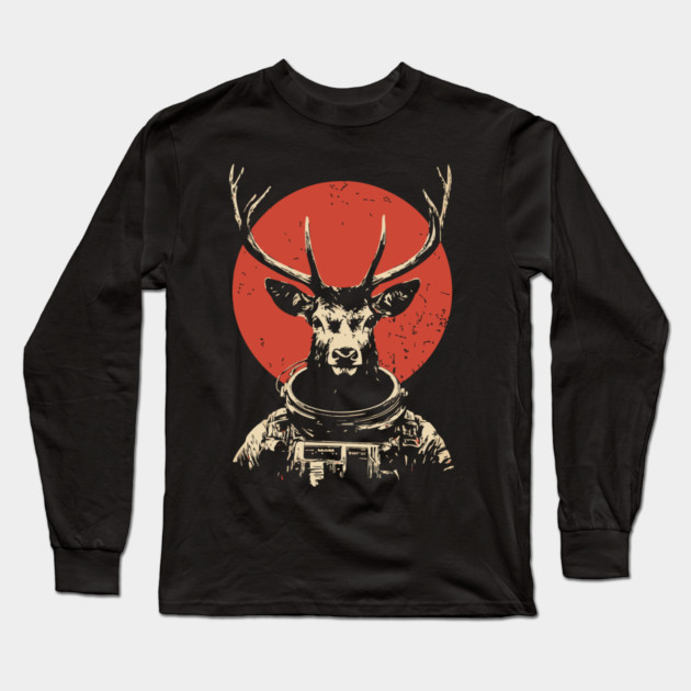 Celestial Stag Reindeer Astronaut Long Sleeve T-Shirt by TuncGK