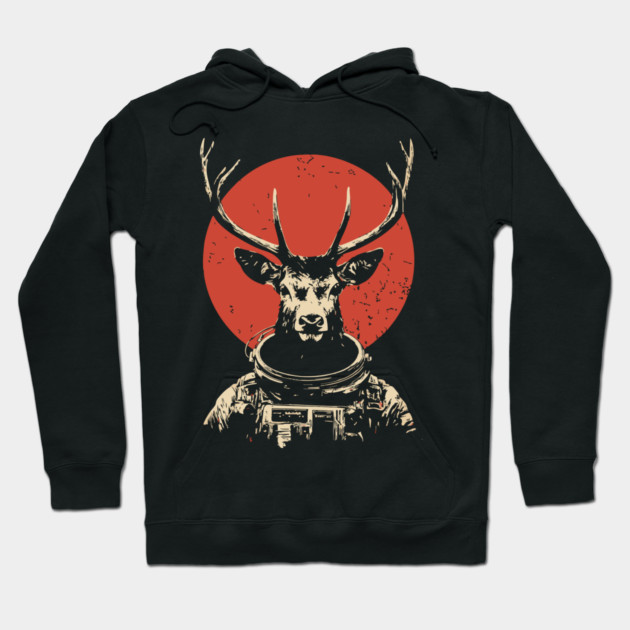 Celestial Stag Reindeer Astronaut Hoodie by TuncGK