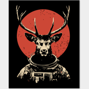 Celestial Stag Reindeer Astronaut Posters and Art