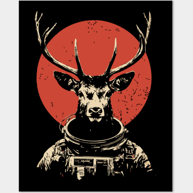 Celestial Stag Reindeer Astronaut Wall Art by TuncGK