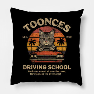 Toonces the Cat in a Cool Sunset Ride Driving School Tee Pillow