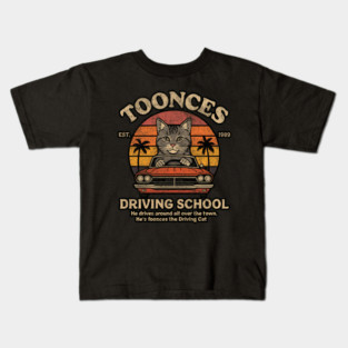 Toonces the Cat in a Cool Sunset Ride Driving School Tee Kids T-Shirt