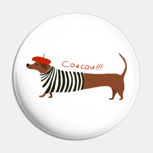 Coucou Dachshund – French Sausage Dog in Beret Illustration Pin