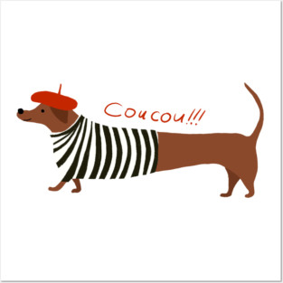 Coucou Dachshund – French Sausage Dog in Beret Illustration Posters and Art