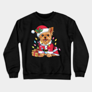 Family Xmas Lighting Santa Yorkie Dog Christmas Crewneck Sweatshirt