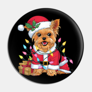 Family Xmas Lighting Santa Yorkie Dog Christmas Pin