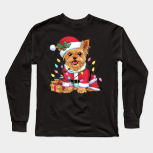 Family Xmas Lighting Santa Yorkie Dog Christmas Long Sleeve T-Shirt