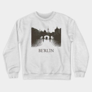 Berlin Vintage Woodcut | Minimalist Spree River & Cityscape Art Crewneck Sweatshirt