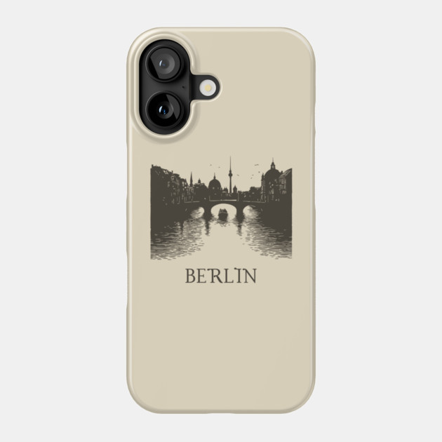 Berlin Vintage Woodcut | Minimalist Spree River & Cityscape Art Phone Case by TuncGK
