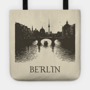 Berlin Vintage Woodcut | Minimalist Spree River & Cityscape Art Tote