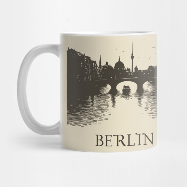 Berlin Vintage Woodcut | Minimalist Spree River & Cityscape Art by TuncGK