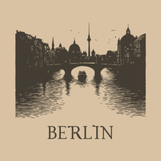 Berlin Vintage Woodcut | Minimalist Spree River & Cityscape Art T-Shirt