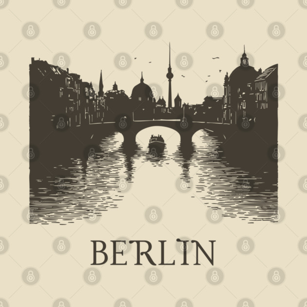 Berlin Vintage Woodcut | Minimalist Spree River & Cityscape Art by TuncGK