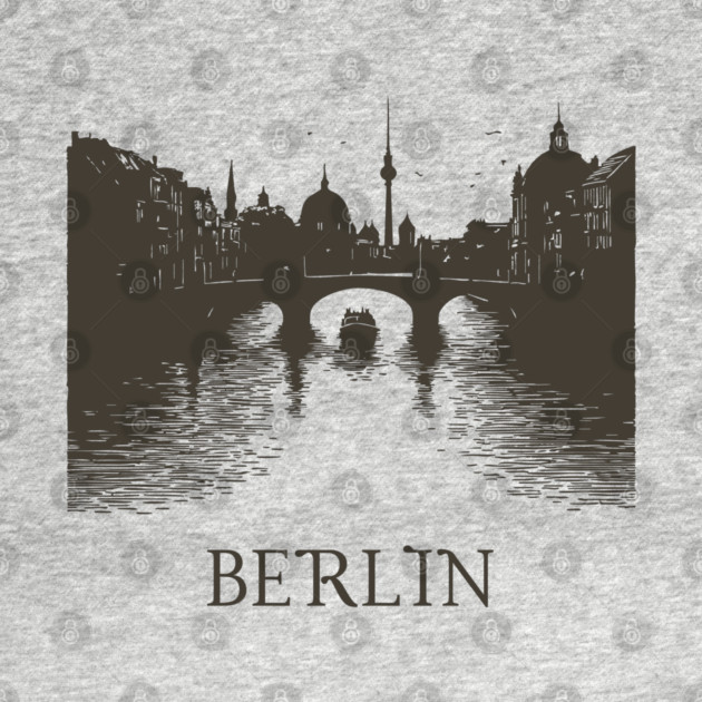 Berlin Vintage Woodcut | Minimalist Spree River & Cityscape Art by TuncGK