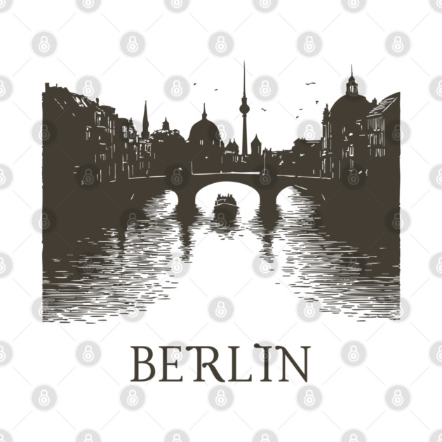 Berlin Vintage Woodcut | Minimalist Spree River & Cityscape Art by TuncGK