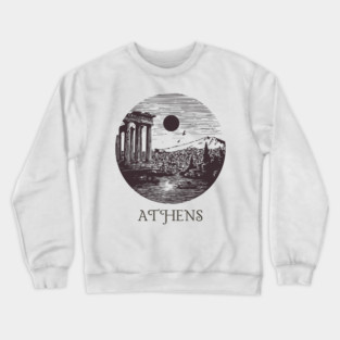 Athens Vintage Woodcut | Retro Acropolis & Parthenon Graphic Crewneck Sweatshirt