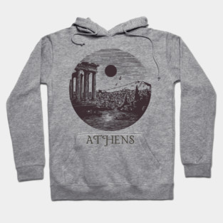Athens Vintage Woodcut | Retro Acropolis & Parthenon Graphic Hoodie